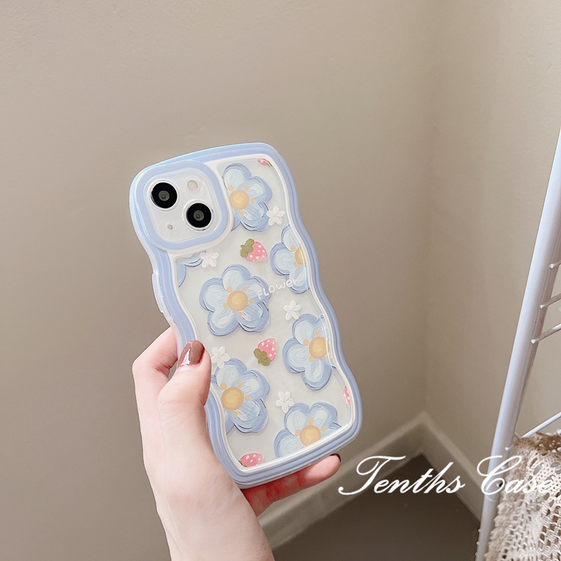 Oppo A57 A17 A17K A77 A77s A76 A96 A16 A16s A16k A15 A15s A54 A74 A55 A95 A94 A93 A53 A5 A9 2020 A3s A5s Reno 8T 7Z 76pro 5 F11 F9Pro Casing Telepon Gelombang Bunga Biru Soft Clear Sarung