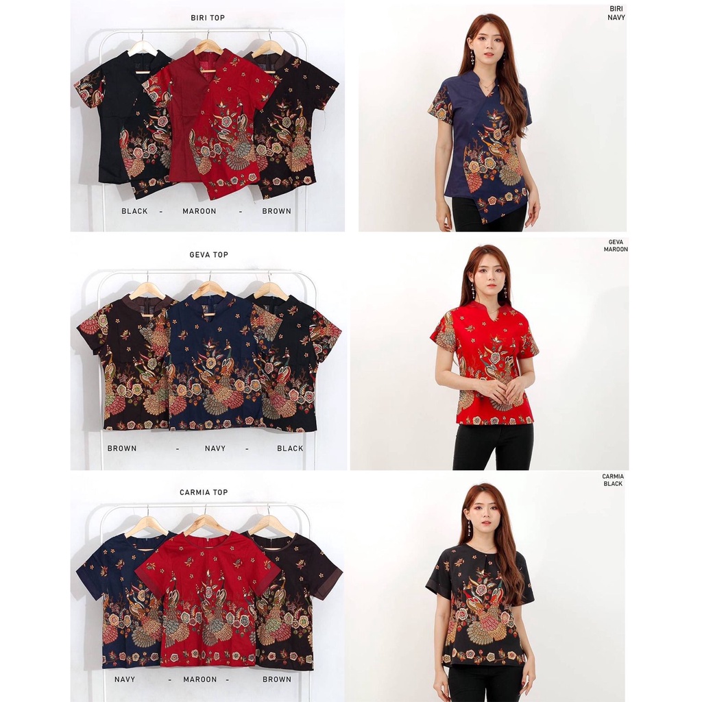 Evercloth Geva Atasan Batik Wanita Blouse Batik Perempuan Model Cheongsam