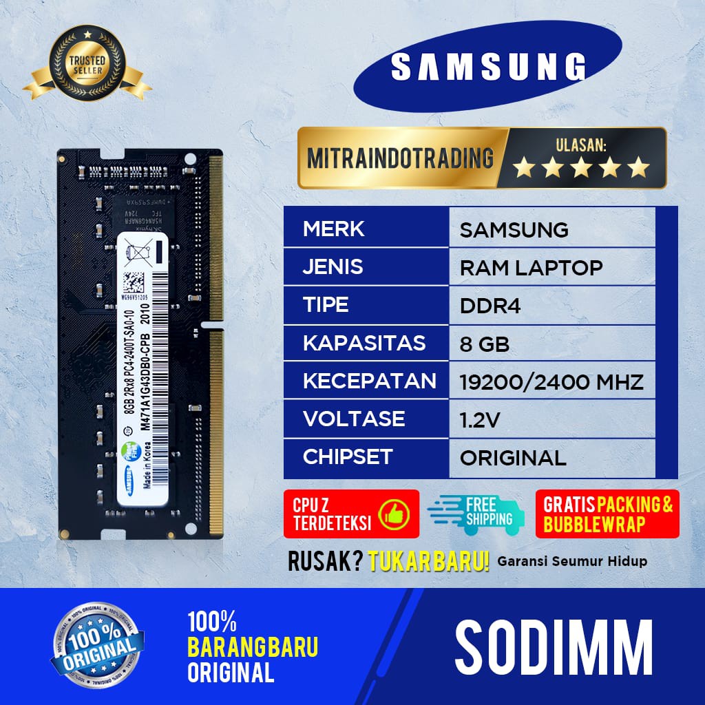 RAM SAMSUNG SODIMM DDR4 8GB PC19200 / 2400 BERGARANSI