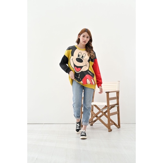 SWEATER MICKEY 3 COLOUR TANGAN PANJANG AUTUMN SEASON - FREE MASKER