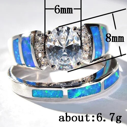 Cincin Kawin/Tunangan Hias Zircon Warna Biru Ukuran 5-12 Untuk Wanita