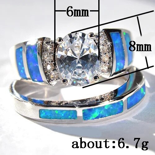 Cincin Kawin/Tunangan Hias Zircon Warna Biru Ukuran 5-12 Untuk Wanita