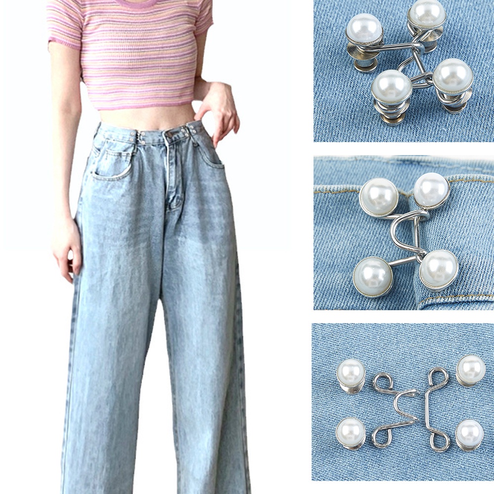 1 Set Kancing Jepret Mutiara Logam Dapat Dilepas Tanpa Jahit Tidak Terlihat Untuk Celana Jeans