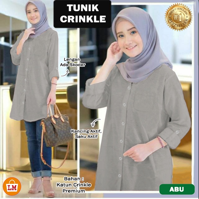 TERMURAH TERLARIS Baju Atasan Muslim Wanita TUNIK CRINKLE JUMBO XL-XXXL LM 28562-28568