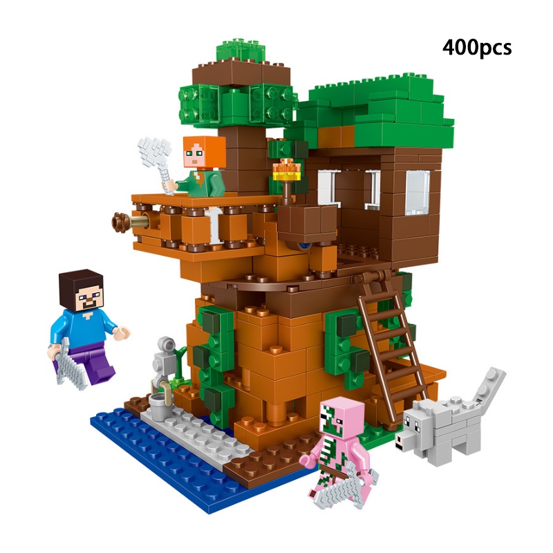 400PCS My World Minecraf tinglys Action Figure Building Blocks Village Tree House Warhorse Bricks Toys