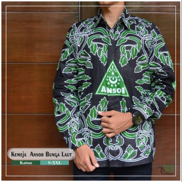 Kemeja Batik Ansor Terbaru Hem Batik Ansor Lengan Panjang Batik Ansor Bunga Laut