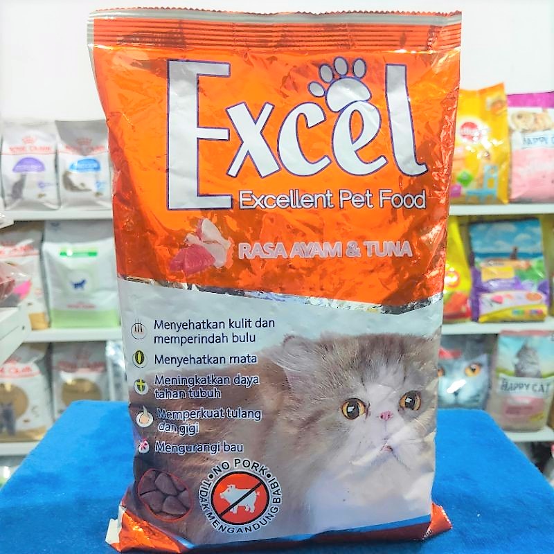 Excel Kibble Segitiga 500 gr Makanan Kucing Dewasa Chicken Ayam &amp; Tuna