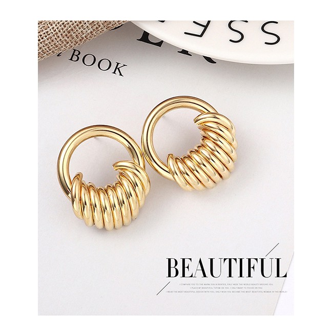 LRC Anting Tusuk Fashion K Cylinder Hollow Earrings Y61830