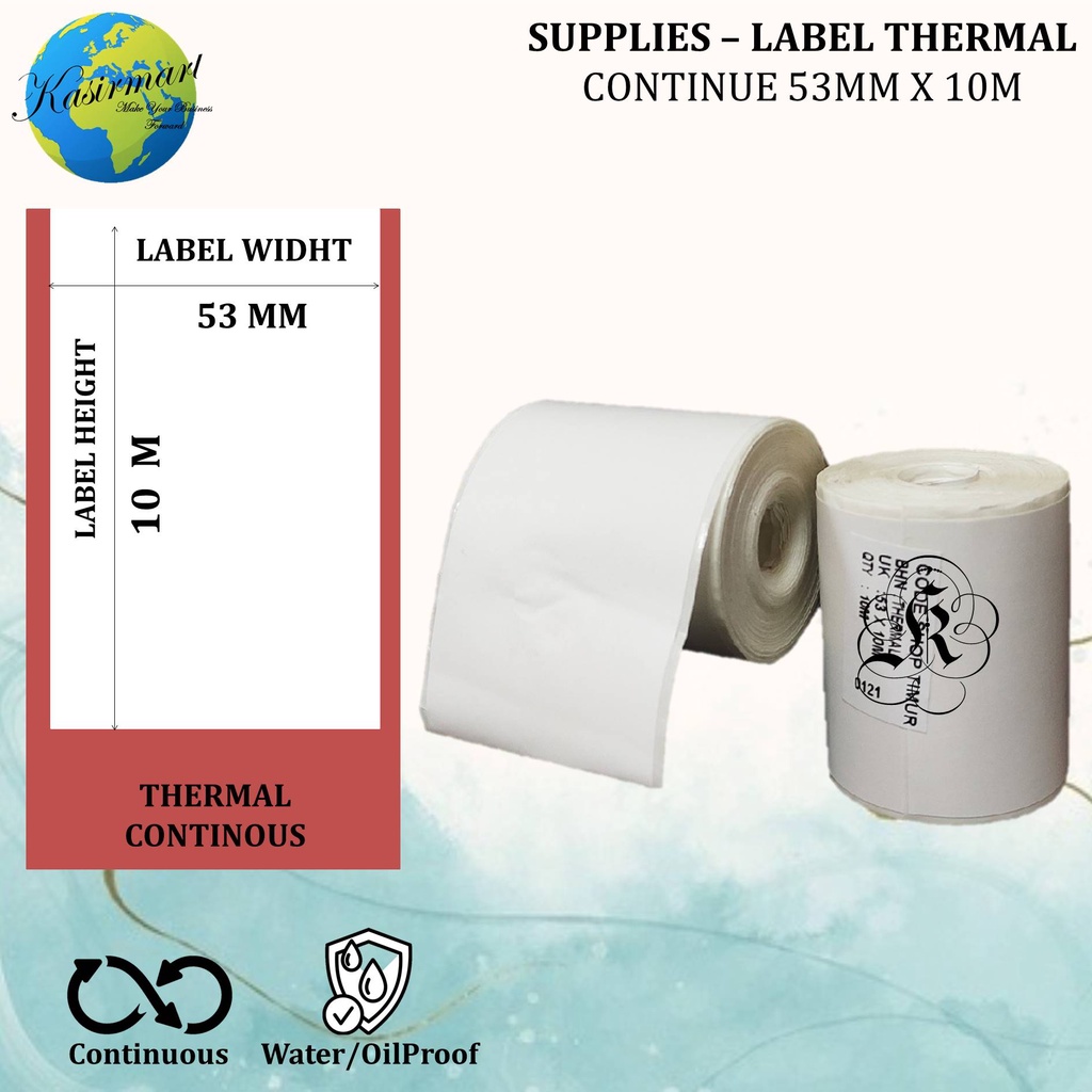 LABEL STICKER 58x10M METER POS PRINTER THERMAL 58MM CONTINUES 53x10 M CETAK LABEL RESI SHOPEE