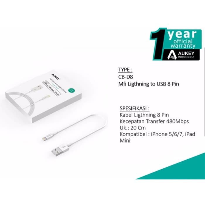 CB-D8 Aukey Cable USB Sync & Charging Cable For IPhone