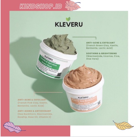 KINDSTORE❤ | Kleveru Centella &amp; Spirulina Green Mask / Kleveru Rose &amp; Seabuckthorn Pink Mask 100g