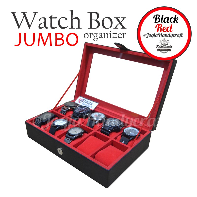 (JUMBO) Kotak Tempat Jam Tangan Isi 10 Sport , Box Jam, Watch Box, Wadah Jam Black Red