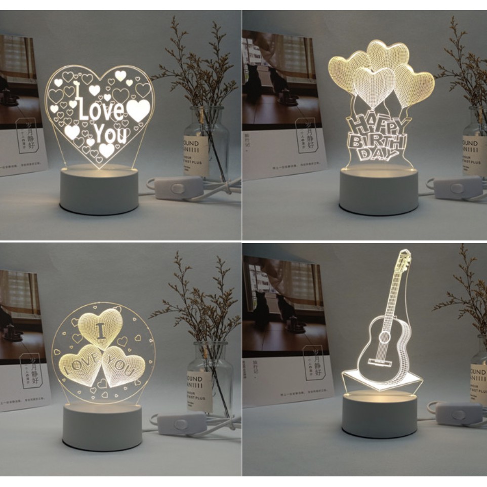 Lampu Hias LED 3D motif Happy Birthday Transparan Lampu Tidur 3D lampu pajang HBD (3 warna cahaya lampu)