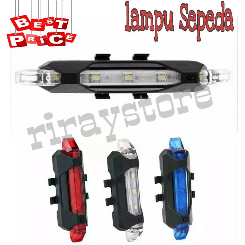 Lampu Sepeda kelap kelip LED Warna Cable Rechargeable Anti air