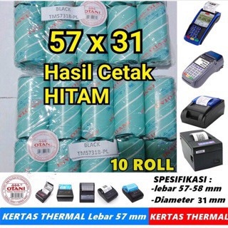 

10 ROLL OTANI KERTAS THERMAL 57MM X 31MM STRUK KASIR 57x31 / 57 x 31