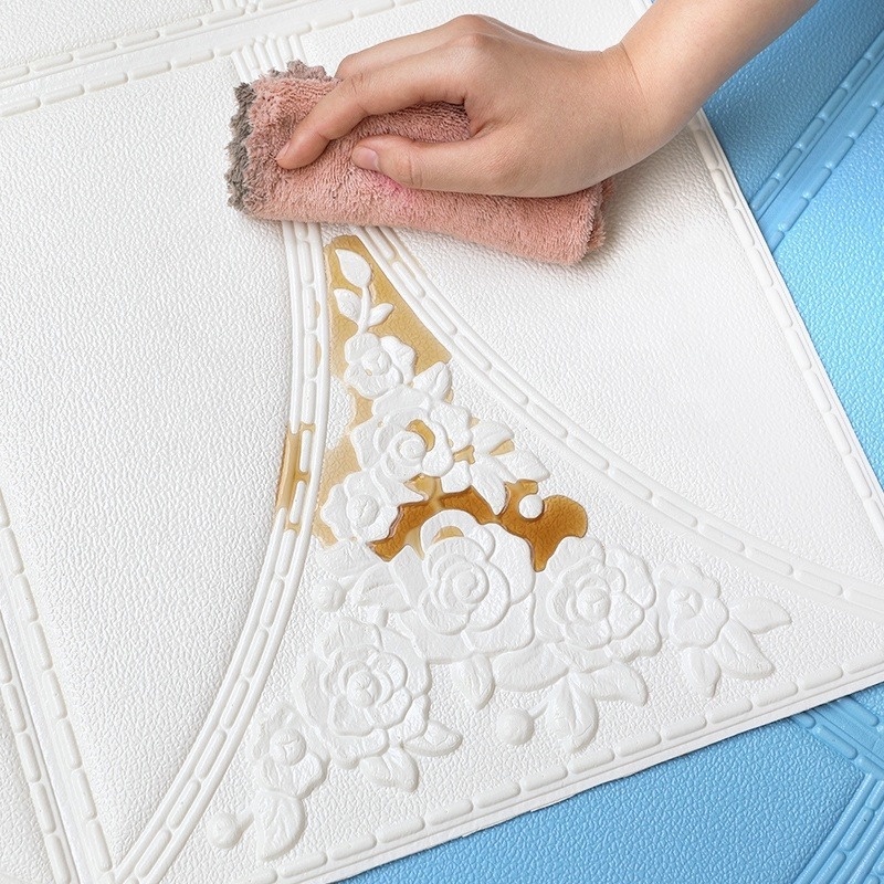 (TERMURAH) Wallpaper Foam 3D Ukuran Wallpaper Plafon High Quality Dekor Kamar bunga manik-manik-2