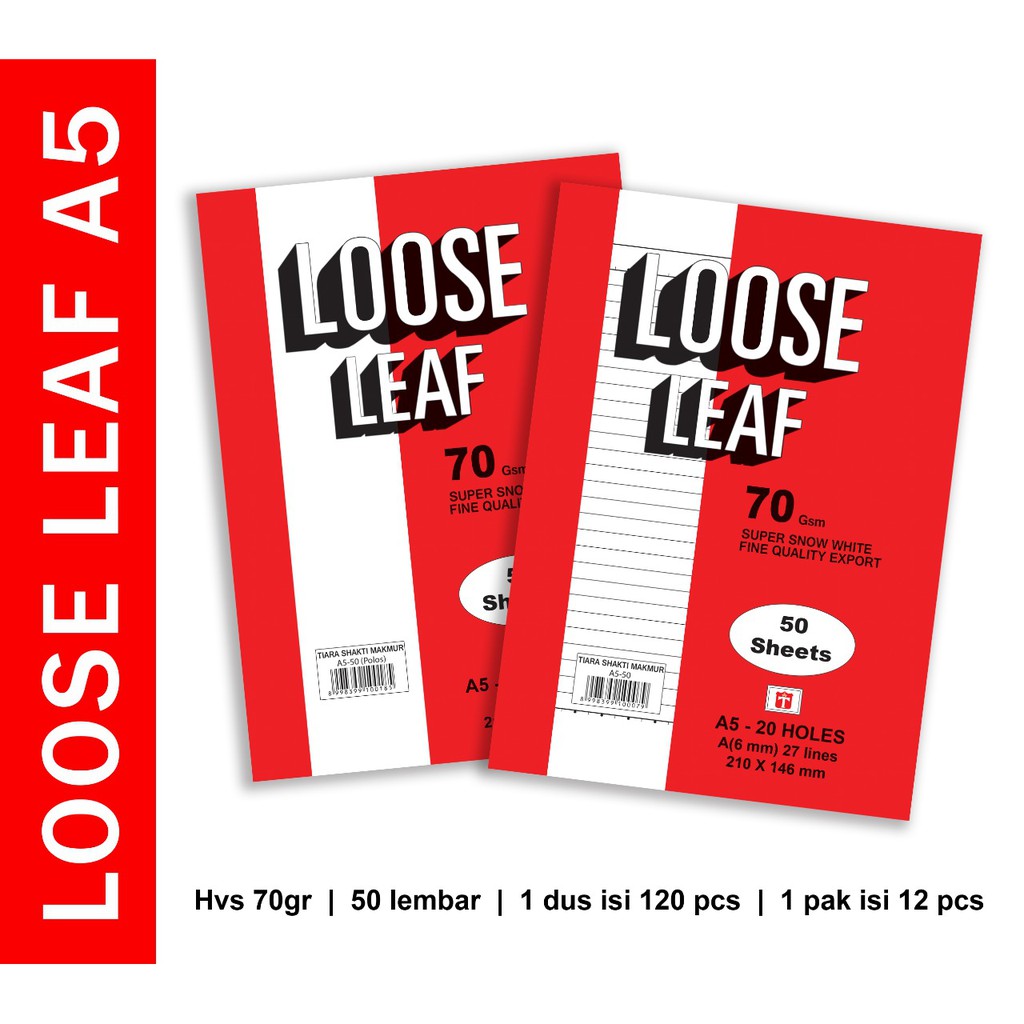 

Tiara Loose Leaf 70 gr A5 50lbr Polos/Garis