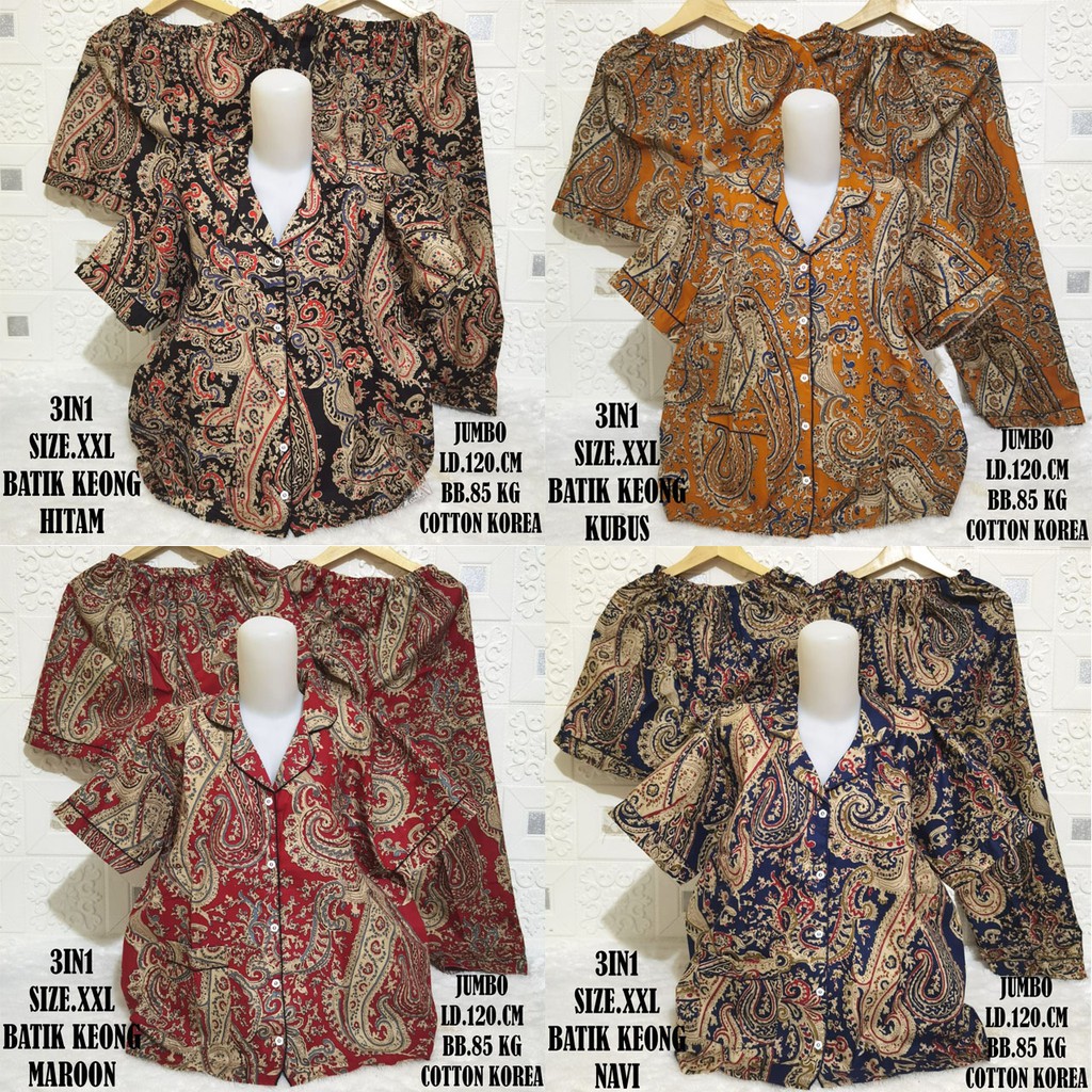 ISANNY PIYAMA SET 3in1 SIZE.M,L,XLXXL/PIYAMA BATIK KEONG/PYAMA DEWASA/ READY STOK