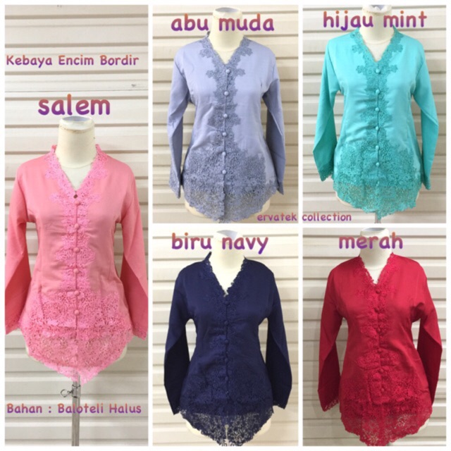 Kebaya Encim Balotelli KE11 Bordir Renda Polos / Senada Tangan Panjang / Kebaya Kartini Atasan