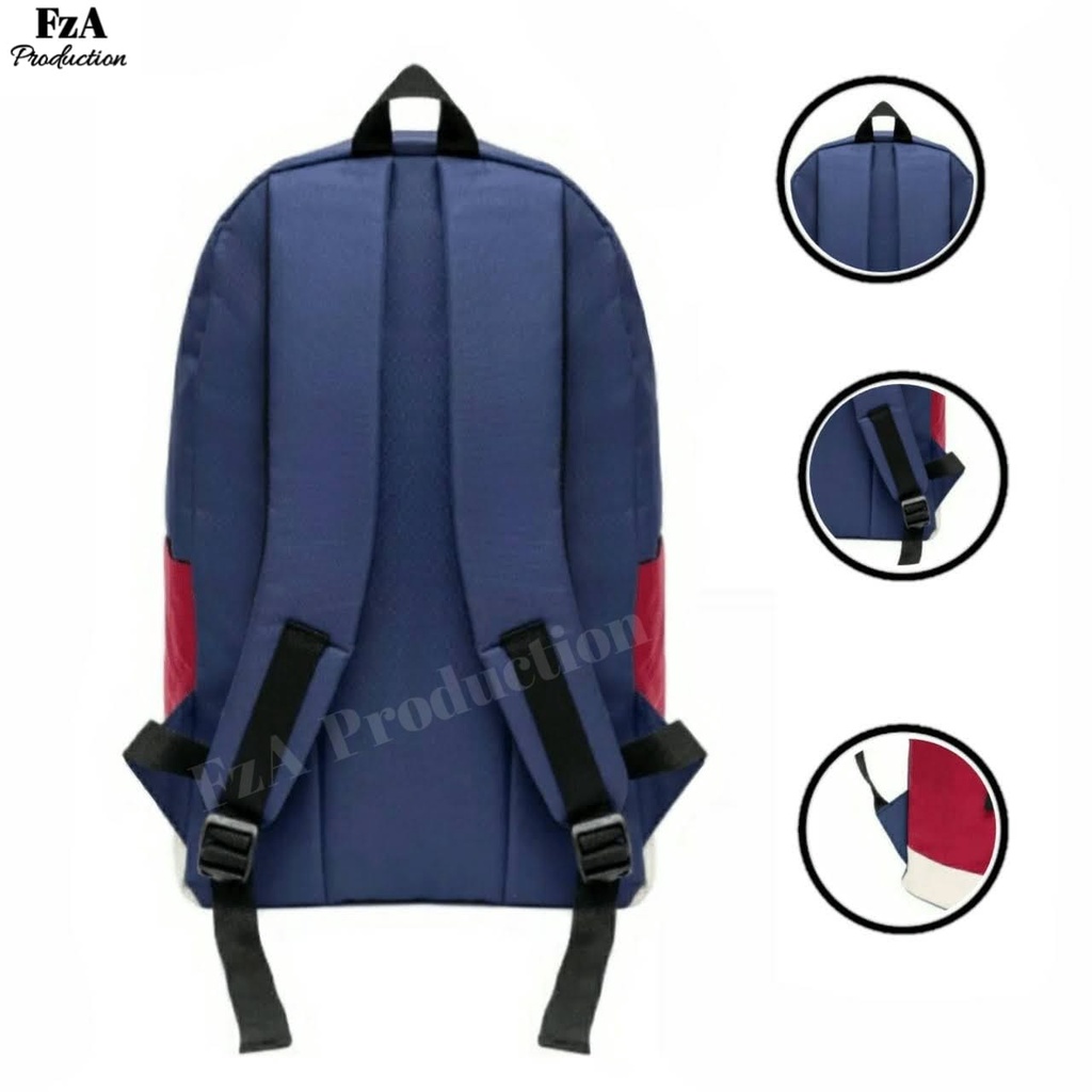 FzA Official - Tas Ransel Gendong Laptop Distro Sekolah Kuliah Pria Wanita Backpack Original Tas Punggung Laptop - Navy Maroon LN