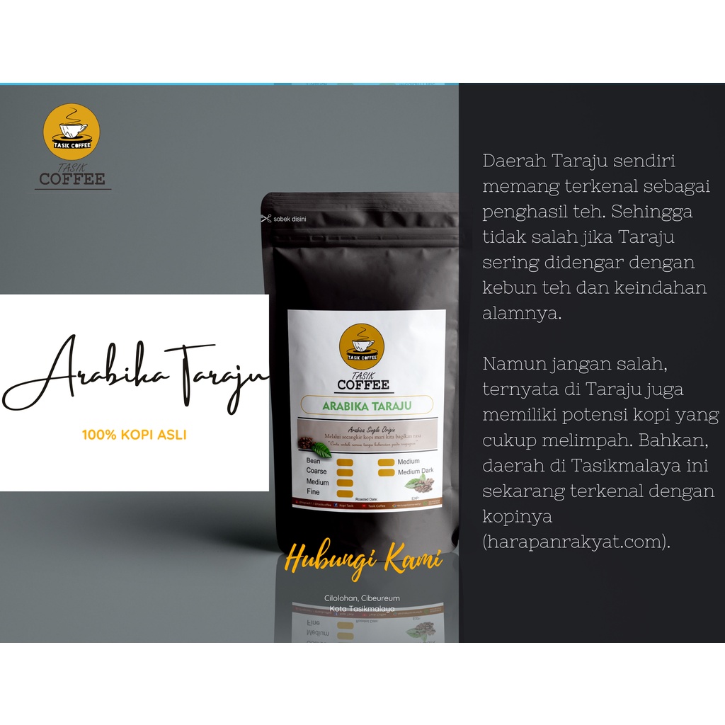 

KOPI ARABIKA TARAJU 500 GRAM BIJI ATAU BUBUK (HALUS/SEDANG/KASAR)