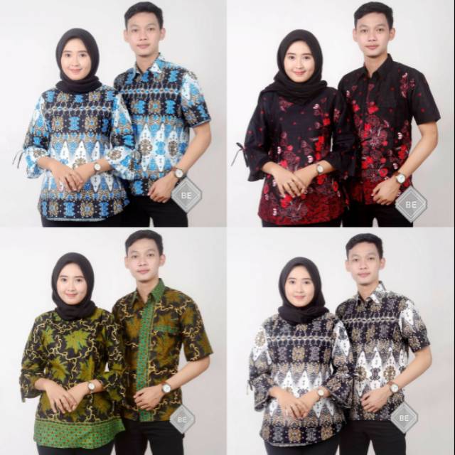 FIT XXL Atasan BATIK COUPLE Blouse KEMEJA Lengan Pendek Sogan Printing Modern doby Dolby Dobby Ori