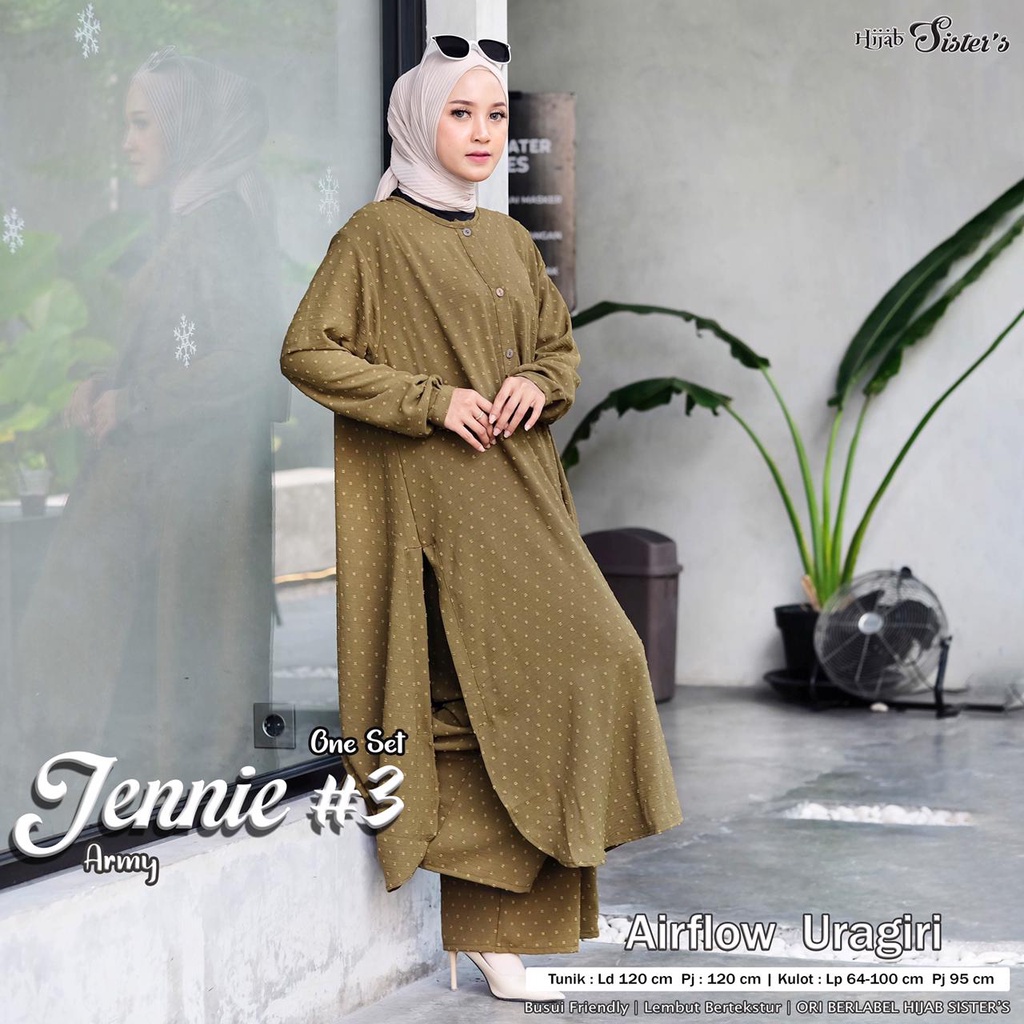 Hijab Sisters Jennie Set Jumbo / Setelan Celana Wanita Fashion Muslim Tunik / One Set Crinkle Airflow LD 120-Army