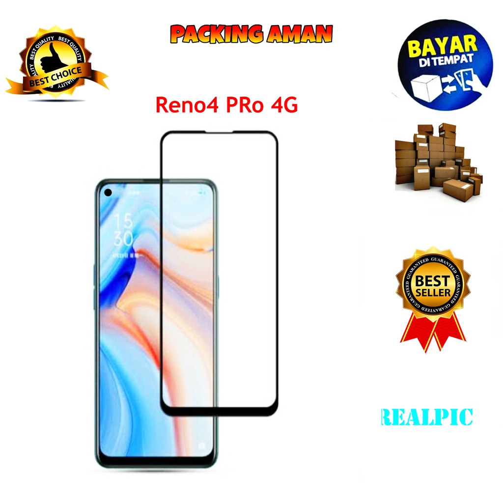 Tempered Glass Oppo Reno4 Pro 4G 2020 Full Cover / Full Screen Protector Anti Gores