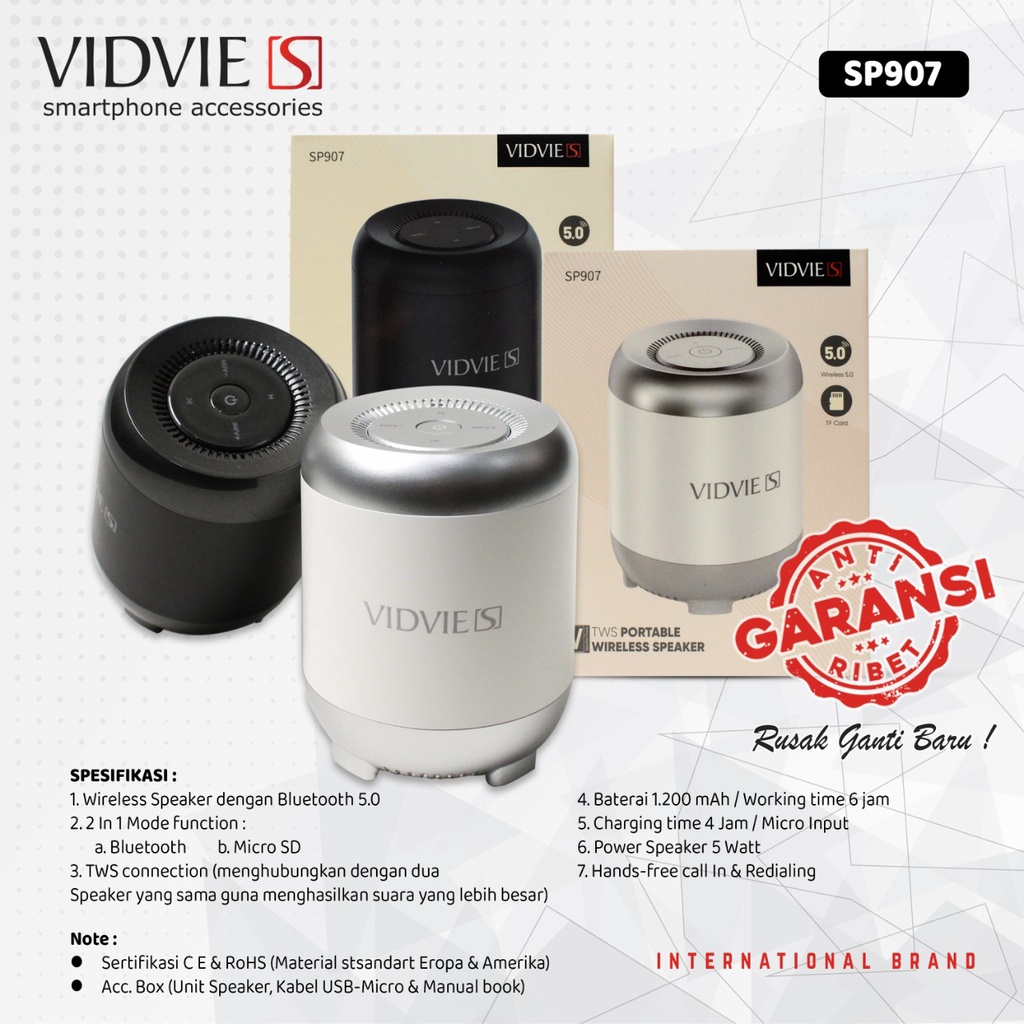 WIRELESS SPEAKER VIDVIE'S SP907 2IN1