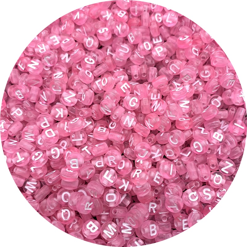 100pcs / lot 4x7mm Manik-Manik Huruf A-Z Campur Bahan Akrilik Warna Pink Untuk Gelang DIY