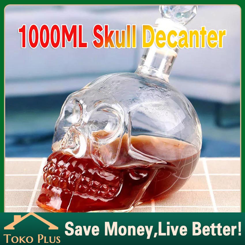 1000ML Gelas Vodka Whiskey Bentuk Kepala Tengkorak Kristal Botol Wine / Whiskey / Liqueurs Alkohol