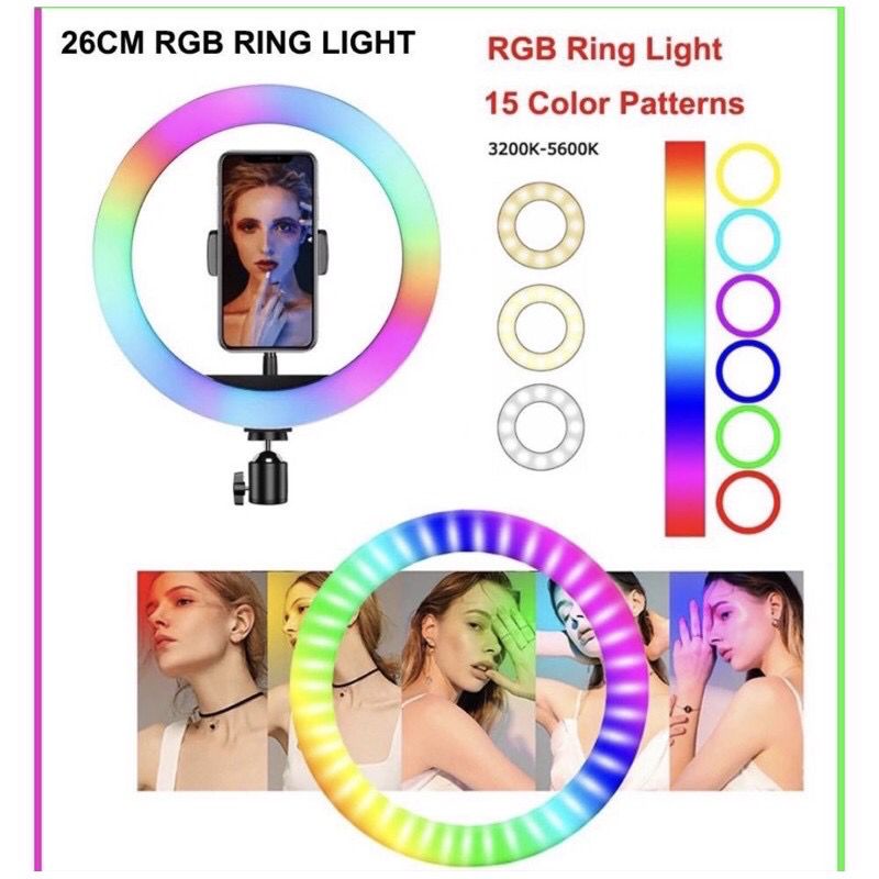 Ring Light RGB Rainbow 26CM + TRIPOD MINI BESI TRIPOD STAND 2.1 M / RINGLIGHT RGB RAINBOW 26CM TRIPO