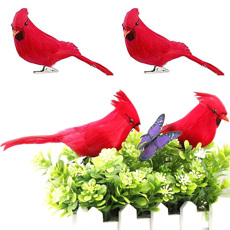 4pcs Klip On Desain Burung Warna Merah Untuk Dekorasi Pohon Natal