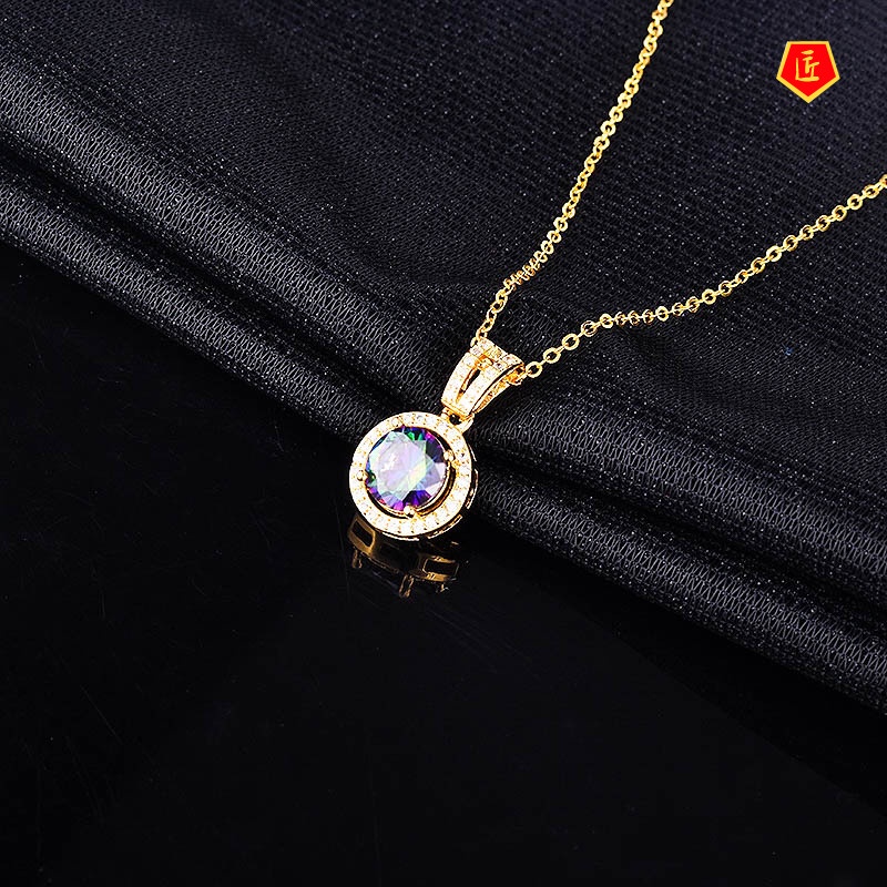 [Ready Stock]2 Karat Colorful Crystals Necklace Women's Simple Fashion All-Matching