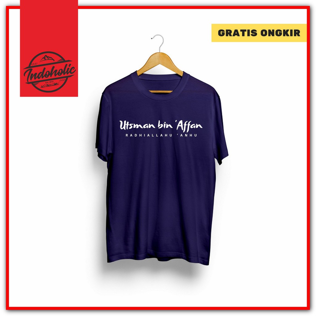 Indoholic Atasan Baju Pakaian Pria Cowok wanita Kaos Distro Kaos Dakwah Kaos Muslim Murah terbaru Combed 100% Original Utsman Bin Affan