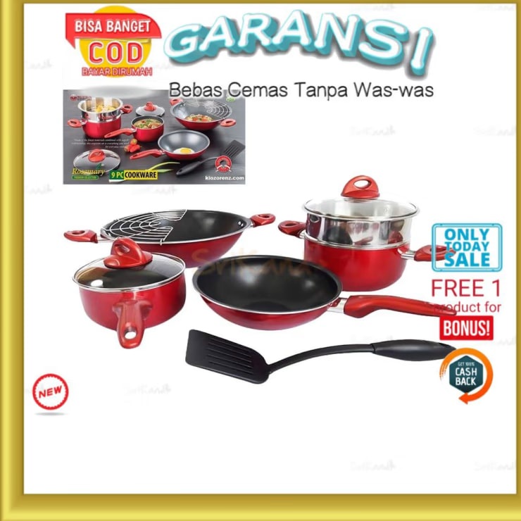 Alat Masak Panci Steamer Set Supra Rosemary 9 Pcs Teflon Cookware Merah Ungu