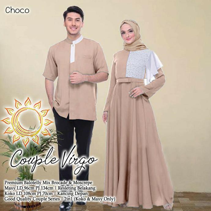 New Arrival- Cp Virgo Baju Koko Gamis Pasangan Couple Suami Istri Muslim Murah - Choco
