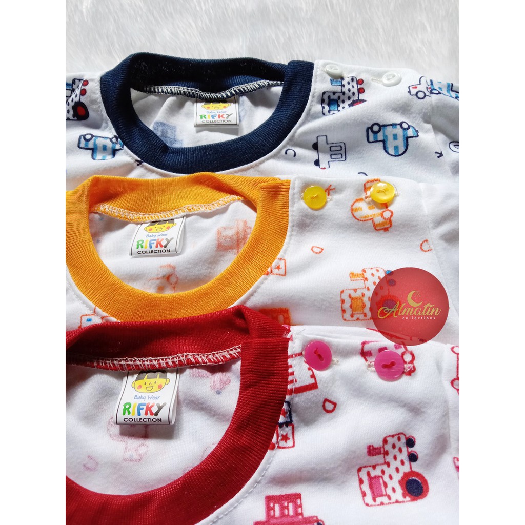 Setelan Baju Bayi Pendek 3 pcs / Baju Bayi 3 Stel Kancing Pundak / Baju Bayi 0-12 Bulan