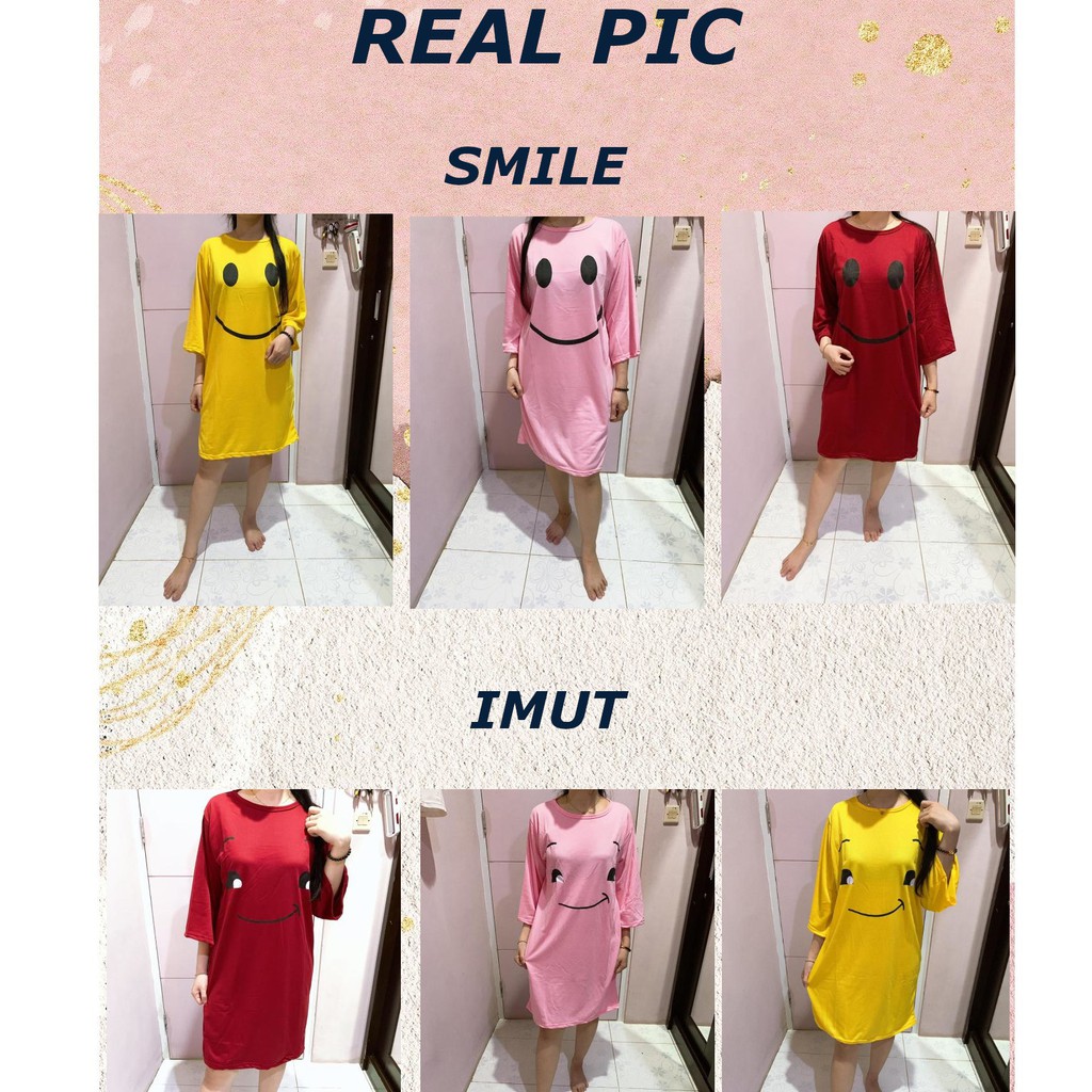 VISION ONLNE-DASTER IMUT SMILE WANITA MURAH MERIAH KEKINIAN GROSIR LENGAN PANJANG JUMBO BAGUS DRESS