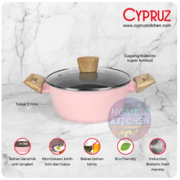 Cypruz Panci Pink 20 / 24 cm Marble Induksi Casserole Tutup Kaca Wajan