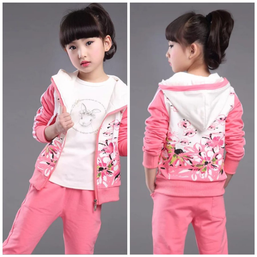 Setelan Anak Katun Perempuan  Cewek Motif Dress One set Murah Baju setelan [St.kids ziper hoodie RO]