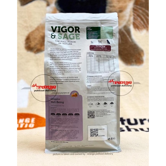 vigor & sage senior / mature dog astragalus turkey 2 kg makanan anjing