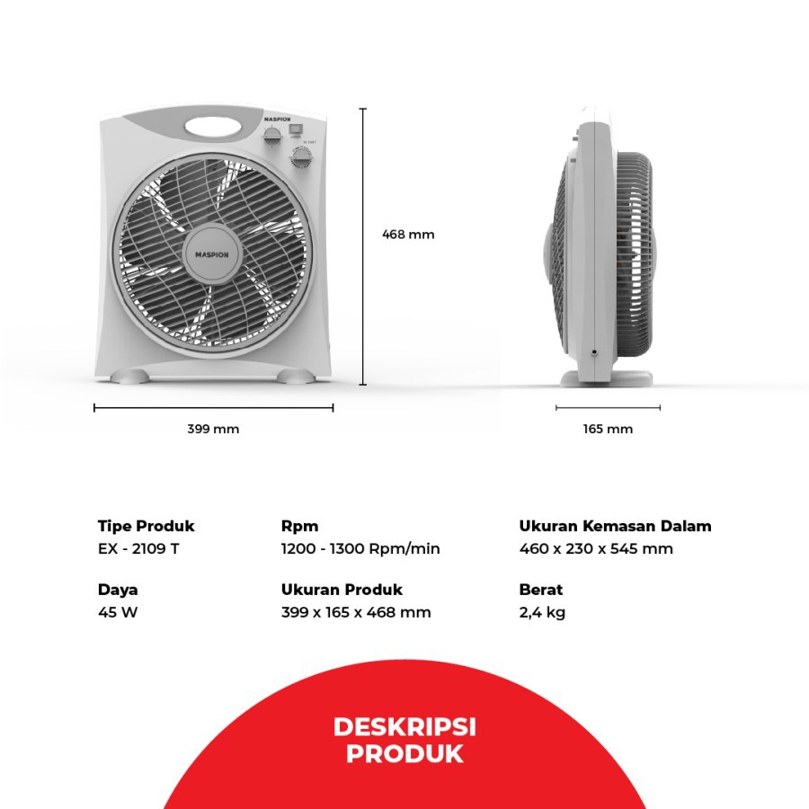 MASPION Kipas Angin Box Fan 12&quot; EX 2109 T - Garansi Resmi 1 Tahun - warna Random