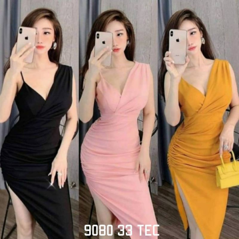 dress scuba 33  9080 kuning hitam pink mustard - bodycon dress