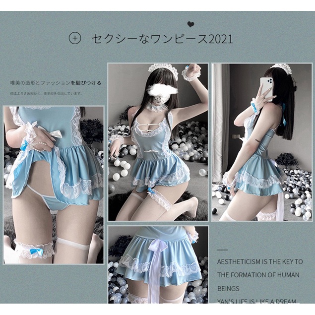 Wanita Lingerie Sexy Cosplay Pembantu Set Seksi Dress Suspender Babydoll 3A511