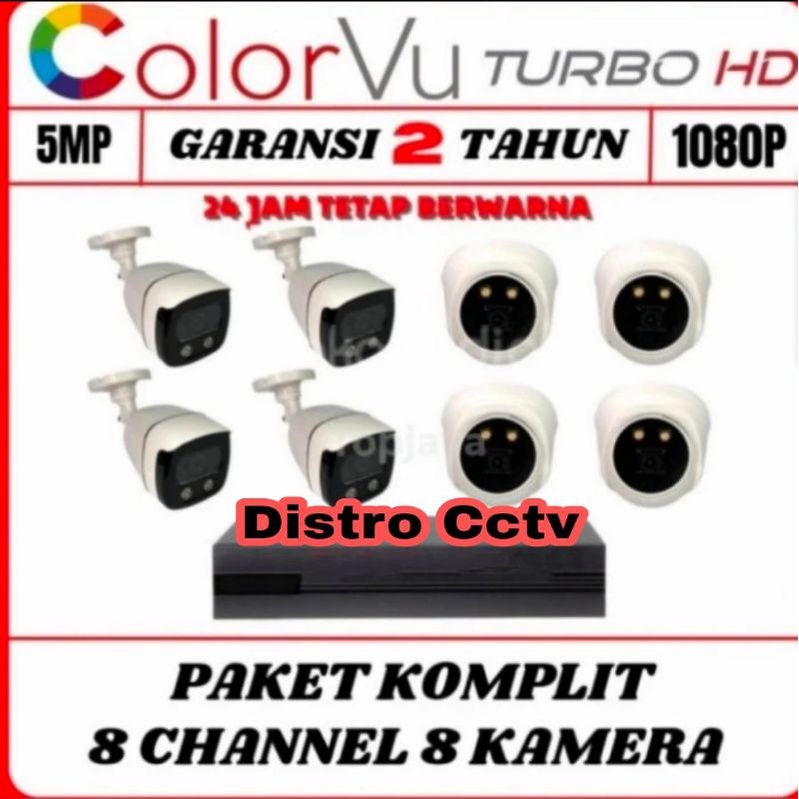 Paket Camera Cctv 8ch 5mp ColorVu Kamera 5 MP Indoor Outdoor Komplit 8 CH 8 Camera Full Color