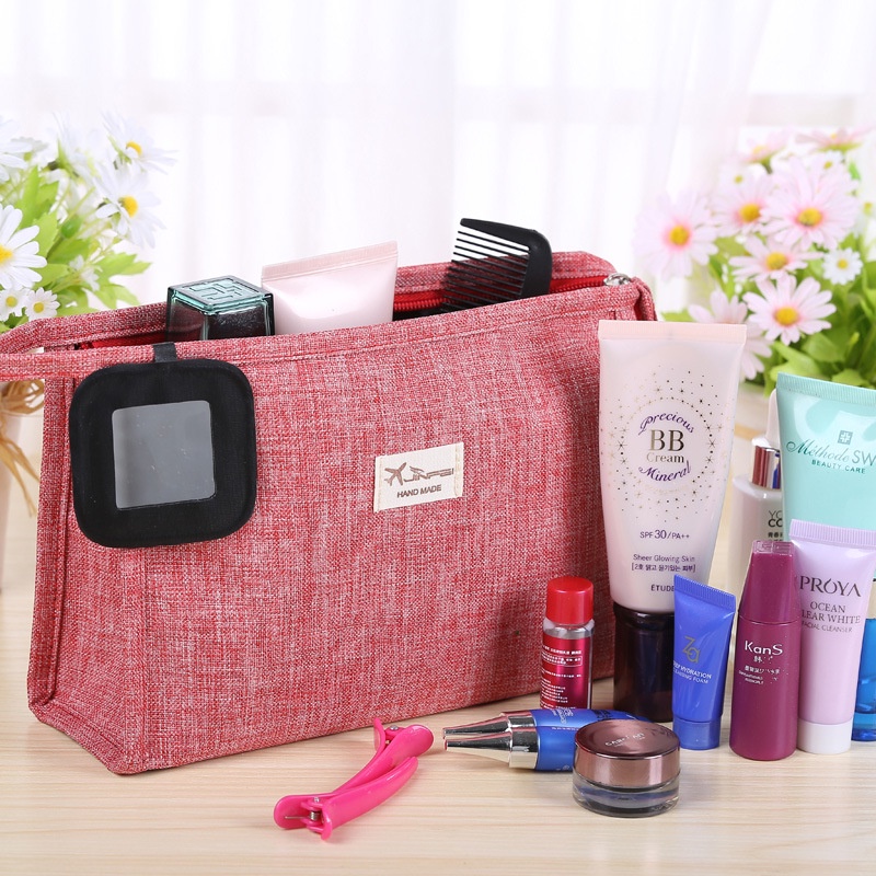 Tas Kosmetik Tempat Make Up Pouch Kosmetik Travel Dompet Kosmetik Makeup Pouch Kosmetik Handle Tas Skincare Travel Pouch Kosmetik Model Korea Bahan Denim