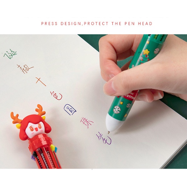 Bolpoin Warna CHRISTMAS 10 in 1 / Pulpen 10 Warna Tema Natal / Pena Warna 10in1 / Ballpoint Gel Pen Colorful / Pulpen Karakter Xmas 10 Warna / Pulpen Gel 0,5 mm