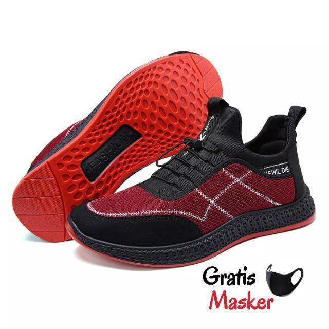 Sepatu Lucky Sneakers New pria original import casual Hitam Merah model sport keren terbaru boots ke