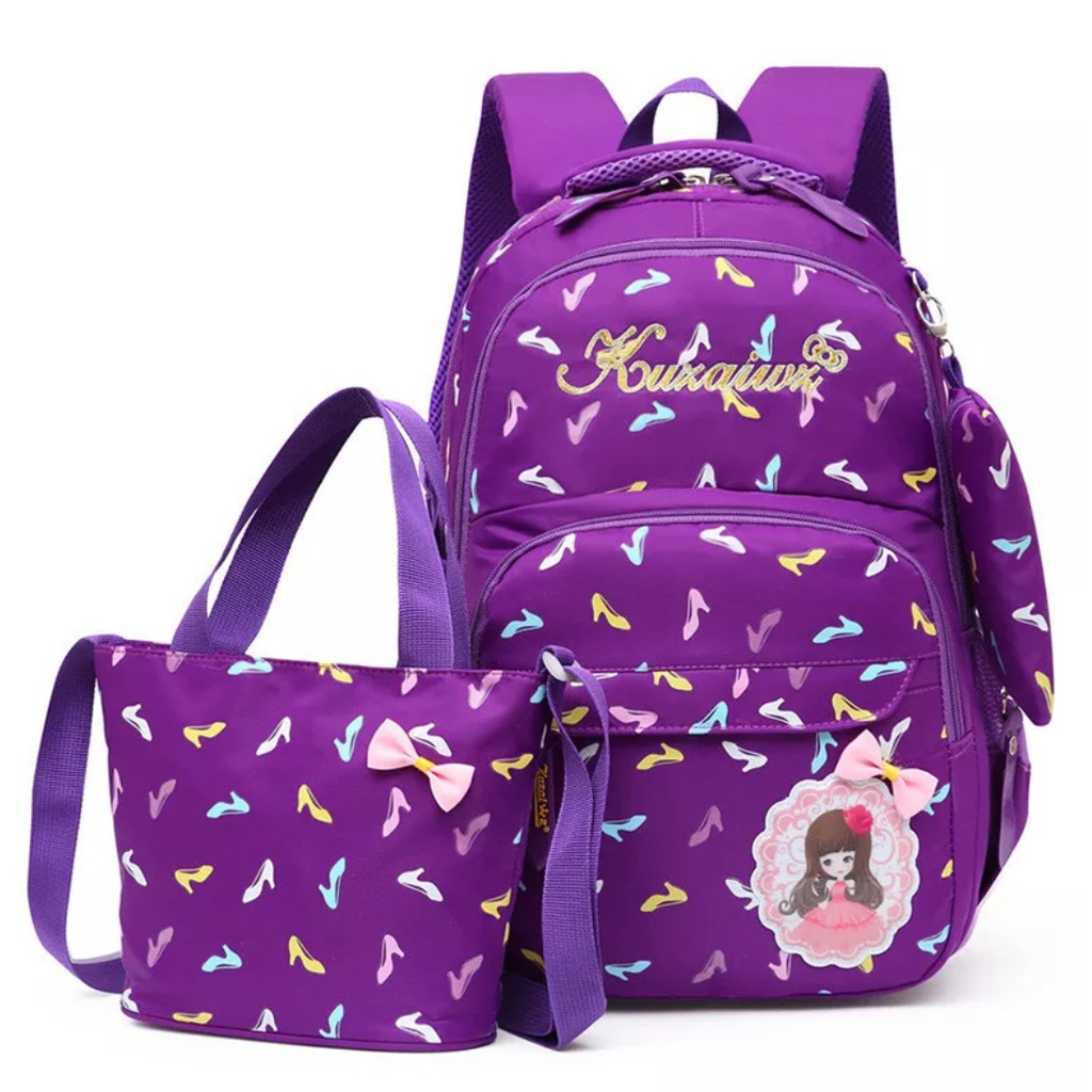 Tas Sekolah Set Anak Wanita / Tas Ransel Sekolah Anak / Ransel Motif Sepatu